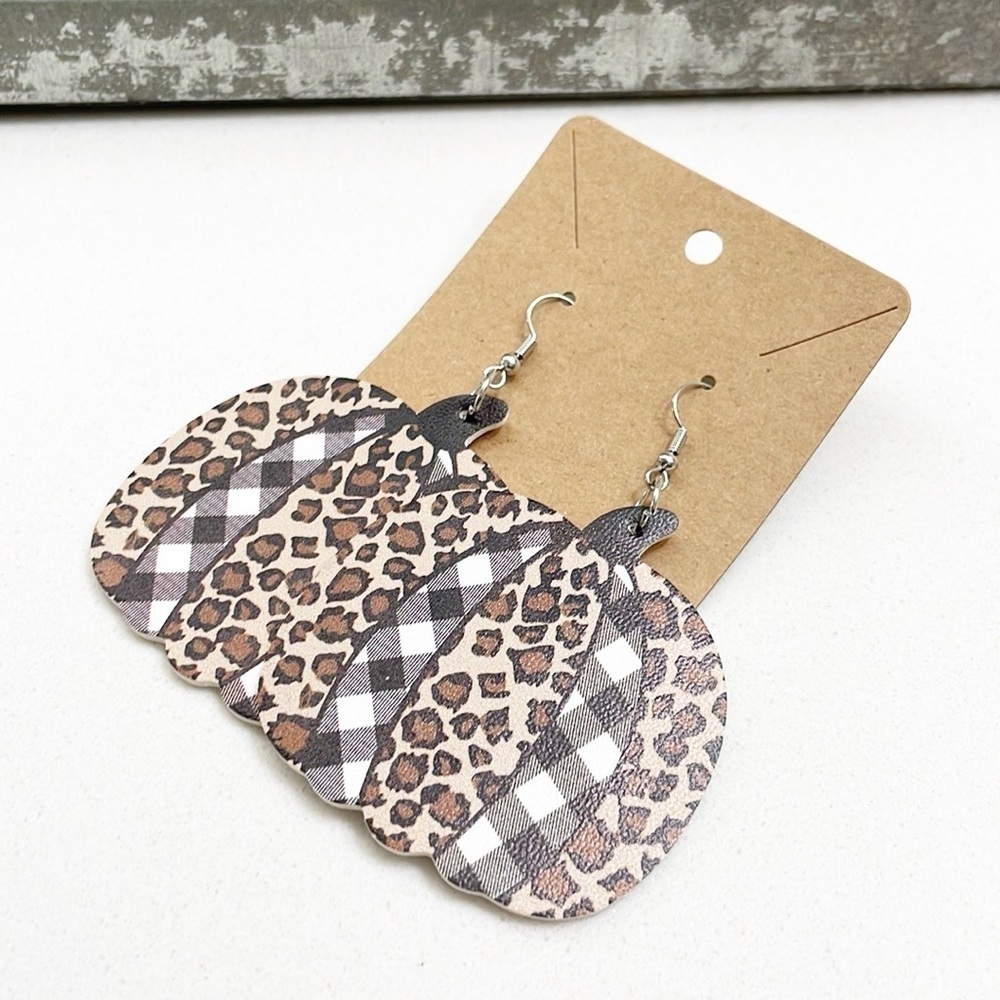 Animal print pumpkin hand made earrings